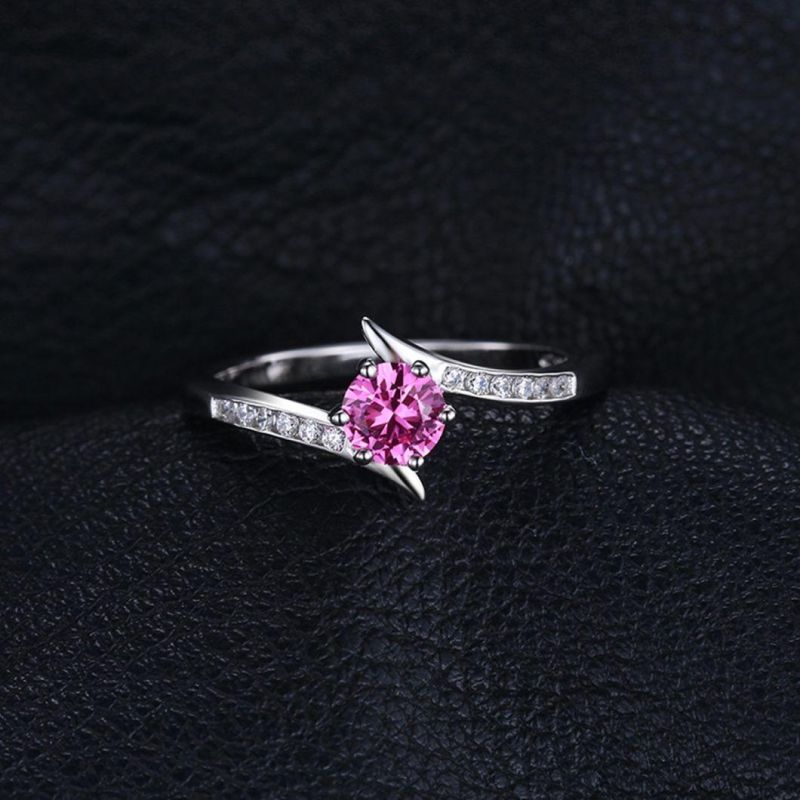 Classic Created Pink Sapphire Ring 925 Sterling Silver Gift for Women and Girl