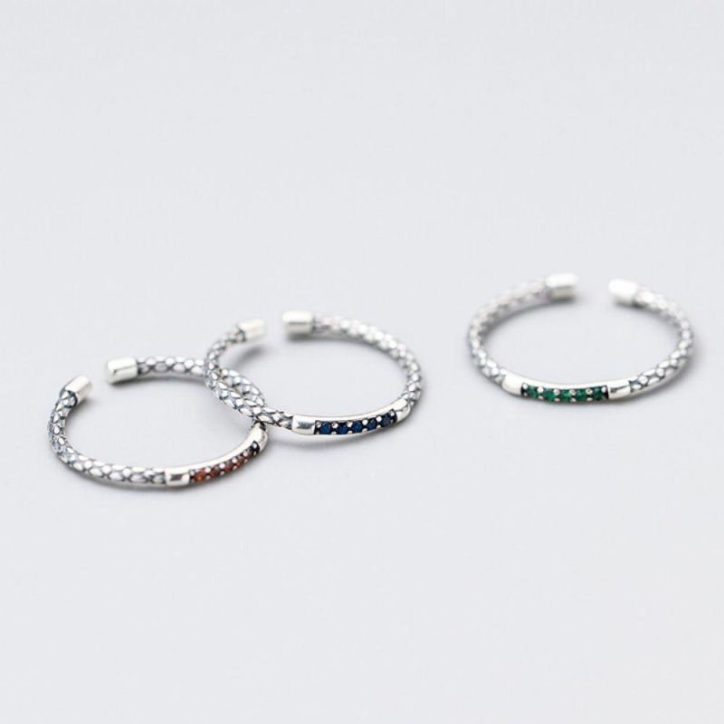 Trendy Serpentine Adjustable Rings with Red Blue White Zircon Real 925 Sterling Silver Ring Fashion Jewelry