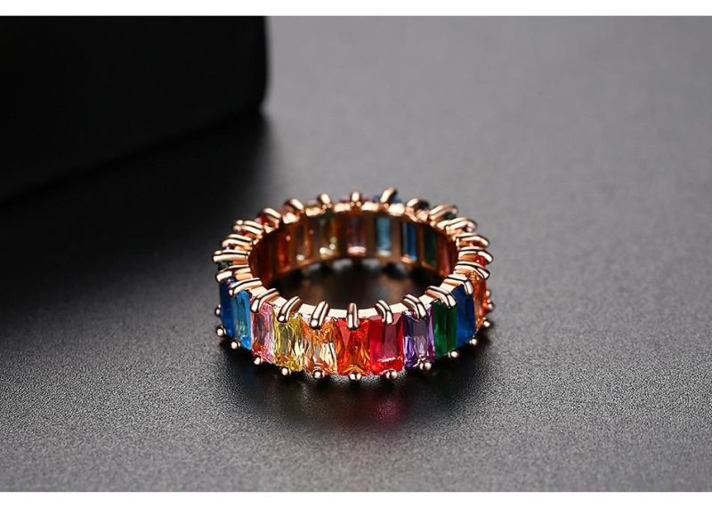 Colorful Ring Rainbow Color Row Inlaid Zircon Female Ring