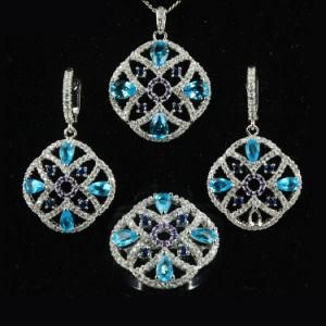 Fashion Swiss Blue Topaz Zirconia Ring Earring Pendant Jewelry