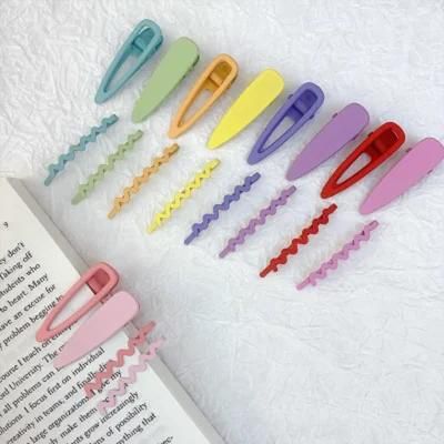 Color Rubber Paint Children&prime; S Hair Clips 4.7cm Matte Frosted Waves Hair Pin Set