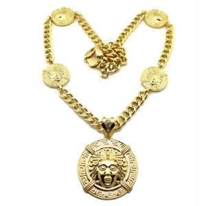 Fashion Gold Plated Zinc Alloy Jewelry Tyga&prime;s Style Medusa Head Necklace with Cuban Link Chain (W-NW-012070323)