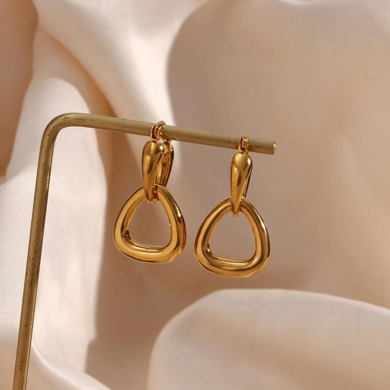 Factory Customized Ins Fashion Personality Fashion Light Luxury Temperament Earring Accessories Stainless Steel Geometric Triangular Ring Buckle Earrings