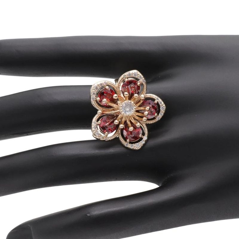 Flower Shaped Zircon Gold Plated Fashion Women′s Jewelry Ring