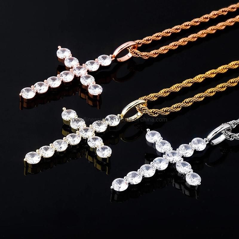 925 Silver Sterling Cubic Zirconia Cross Pendant Diamond Crystal Necklace