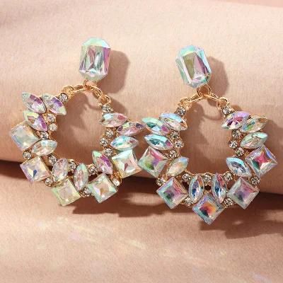 Fashion Color Diamond Series High-End Creative Round Alloy Rhinestone Geometric Earrings