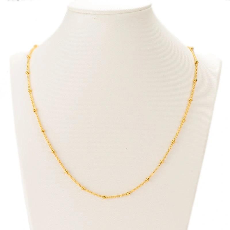 Delicate Customized Length Gold Plated Satelite Curb Necklace with Ball Necklace