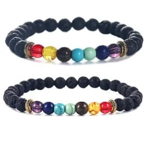 7 Chakra Beaded Strands Bracelet Men Natural Lava Stone Healing Balance Beads