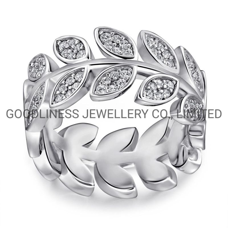 925 Sterling Silver Women CZ Leaves Rings Fashion Jewelry