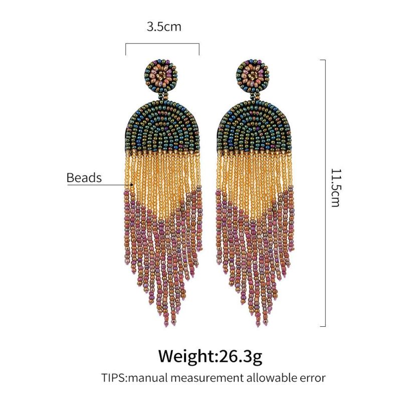 Handmade Tassel Rice Beads Bohemian Beaded Retro Jewelry Ethnic Style Exaggerated Colorful Earrings for Women