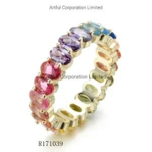 Prong Set Rainbow Silver Ring Fashion Ring Jewelry