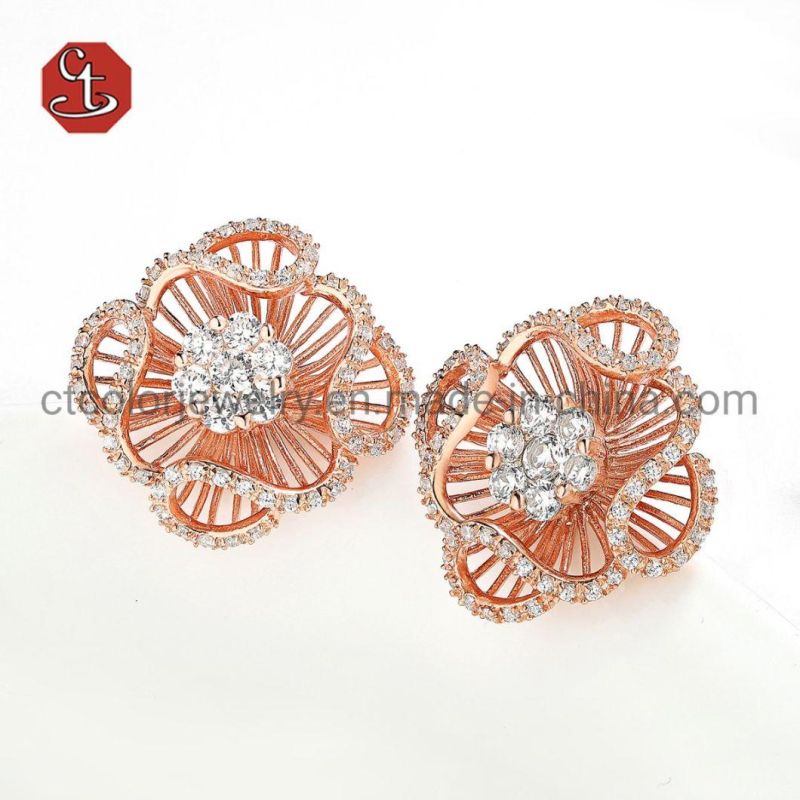 Fashion Jewelry Women Earring Rose Gold Plated Cubic Zirconia Sterling Silver Earring