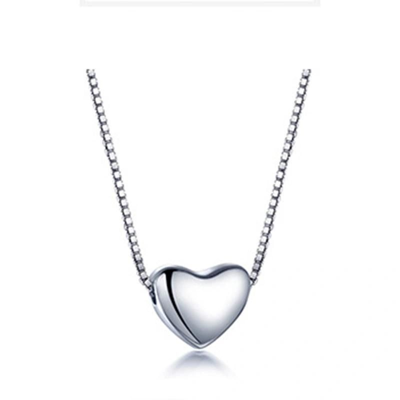 Fashion Box Chain S925 Siver Heart-Shaped Pendant Necklace