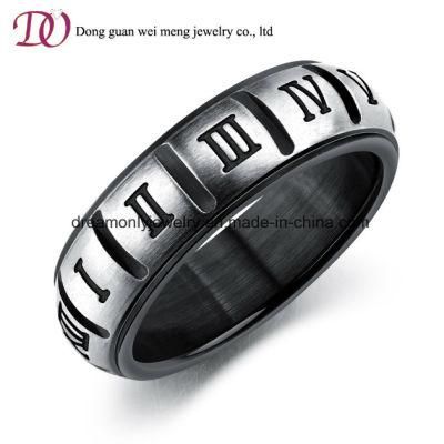 Wholesale Popular Roman Number Rotatable Black Steel Ring