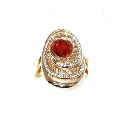 Gold Color Fashion Jewelry Ring with Garnet Crystal Stones