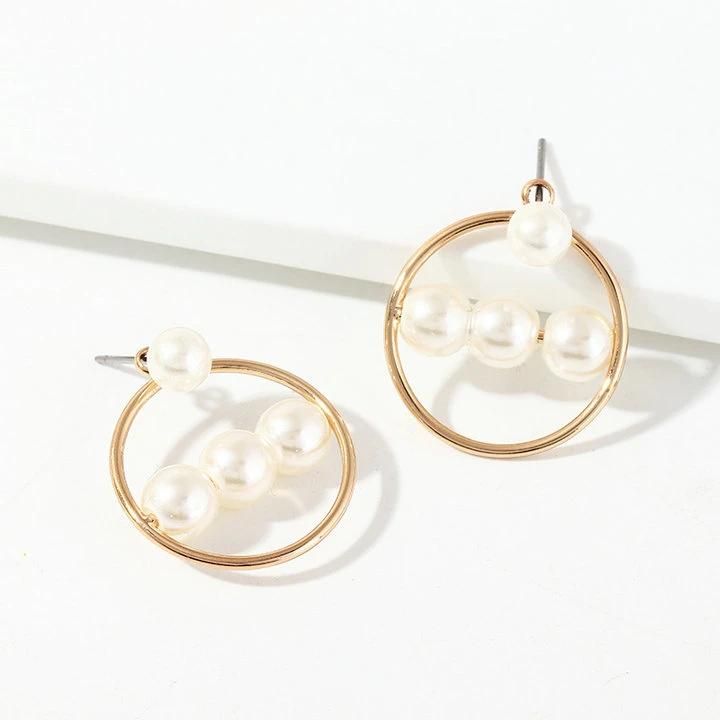 Fashion Women′s Pearl Earrings Round Alloy Gold Geometry Pearl Jewelry Stud Earrings