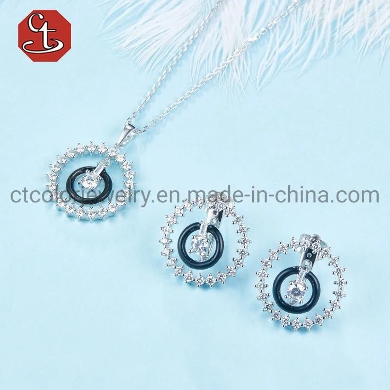 Fashion Jewelry 925 Sterling Silver Enamel Chain CZ Diamond Necklace for Women