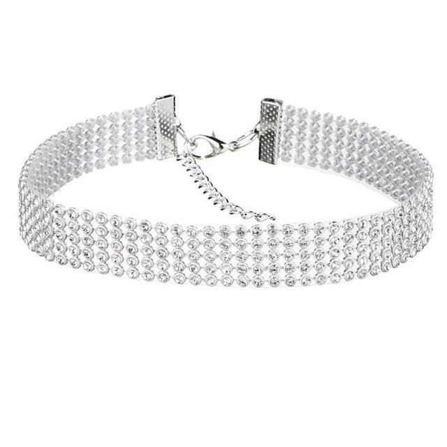 Women Wedding Accessories Silver Rhinestone Choker Punk Necklace Fashion Jewelry