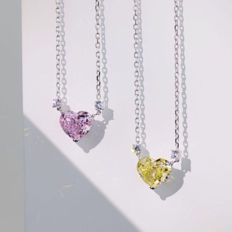 New Fashion Jewelry 925 Silver Necklace Heart Shape High Carbon Diamond Pendant Necklace