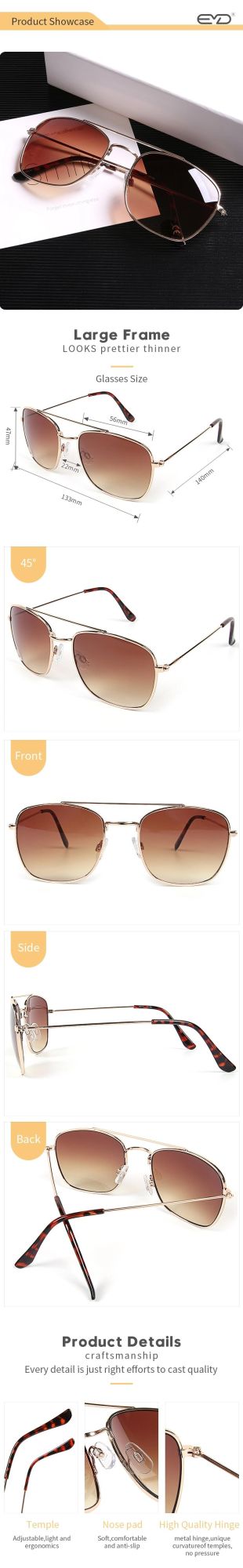 Metal Sunglasses Custom Logo Eyewear with Two Nose Bridge Fashion Trendy Sun Glasses