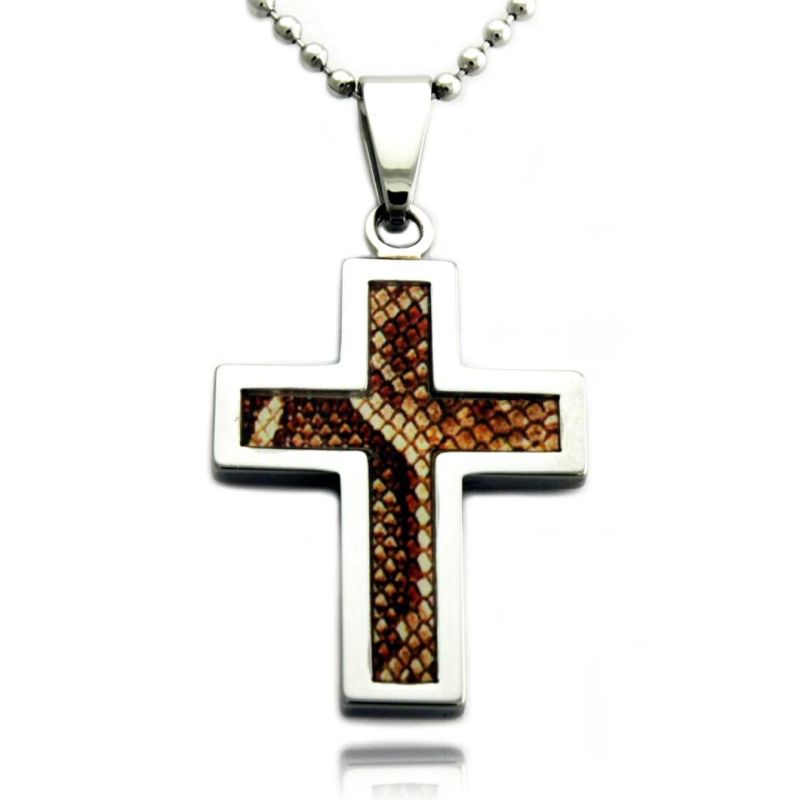 Tungsten Abstract Camouflage Cross Pendant with Ball Chain Necklace