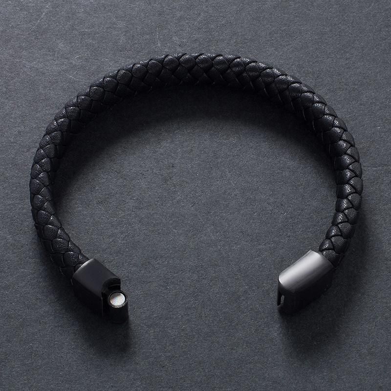 Men Wrist Band Black Magnetic Clasps Fashion Jewelry Braided Leather Bracelet