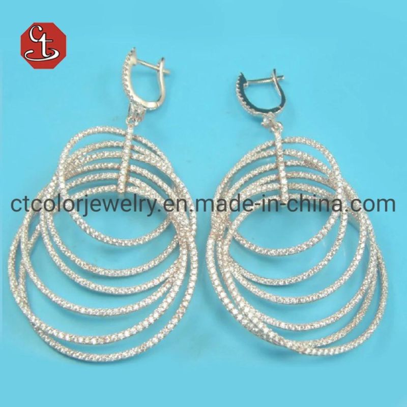 Circle Drop Silver Earring Micro Setting Pave AAA+ Cubic Zircon Wholesale Jewelry