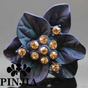 Alloy Rhinestone Crystal Black Flower Jewelry Ring