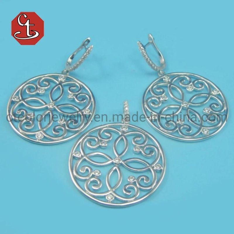 Vintage Antique Silver Color Jewelry Sets Retro Party Ethnic Style Accessories Female Drop Earring Pendants