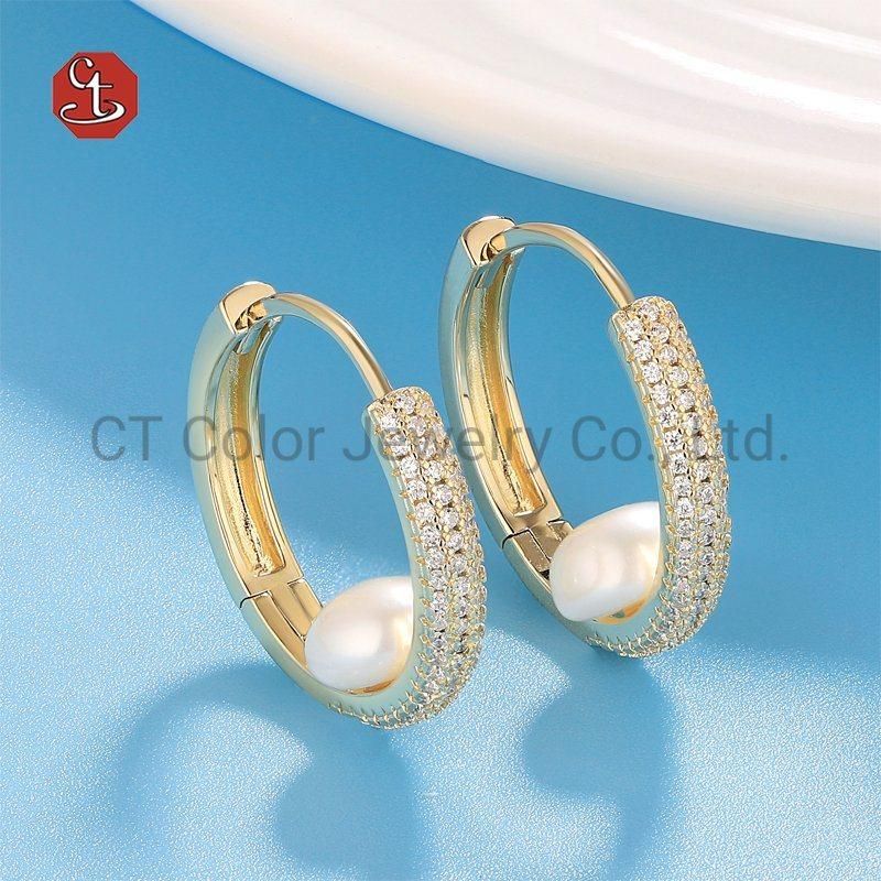 Fashion 925 Silver Jewelry Circle Earrings Ladder Stone Hoop Earrings