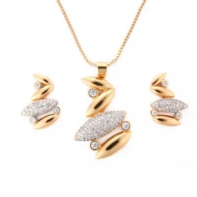 Fashion Accessories Women Jewelry 18K Gold Plated Silver Alloy Chain Sets Pendant Necklace with CZ Crystal