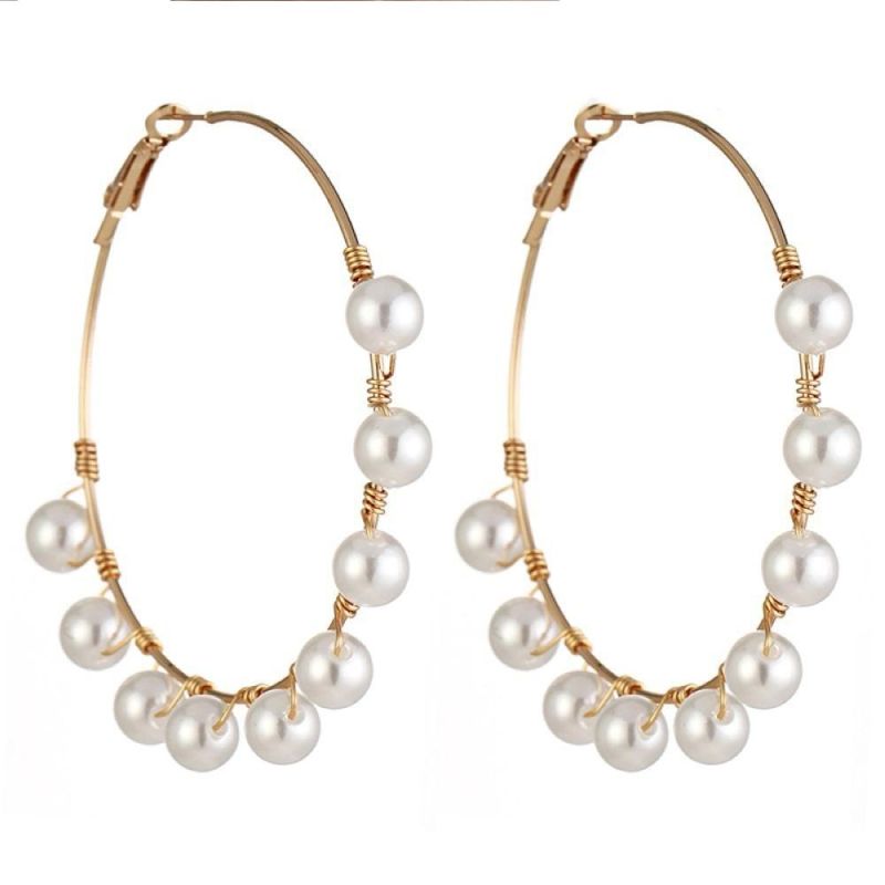 New Fashion Boho White Pearl Round Circle Hoop Earrings Women Large Size Earrings Pearl Earring for Women