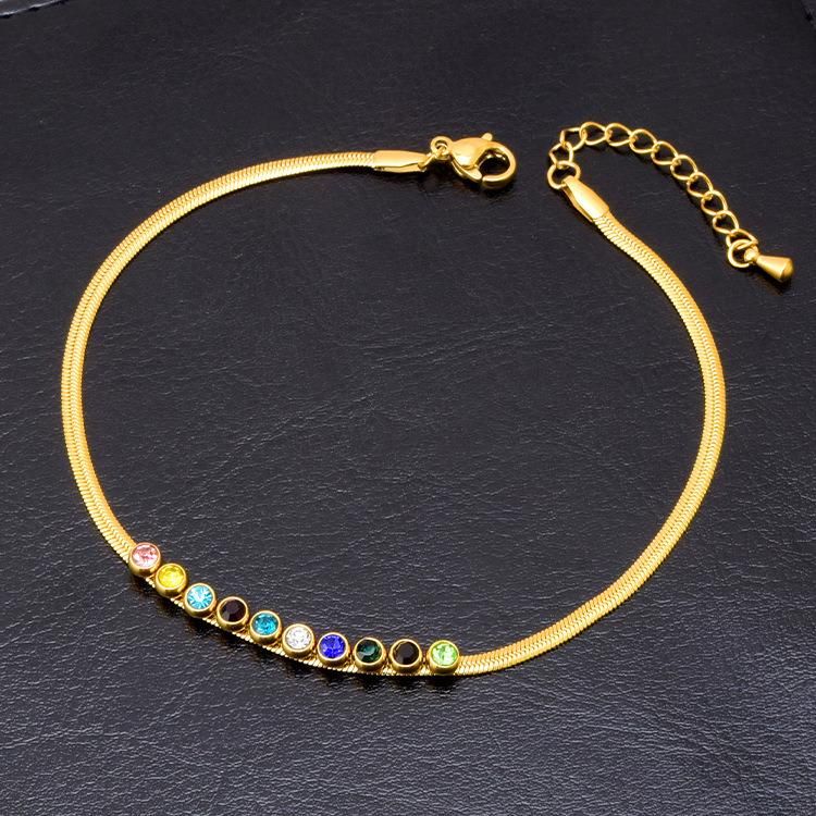 Manufacturer Customized Fashion Colorful Zircon Anklet Stainless Steel Gold Plated Anklet