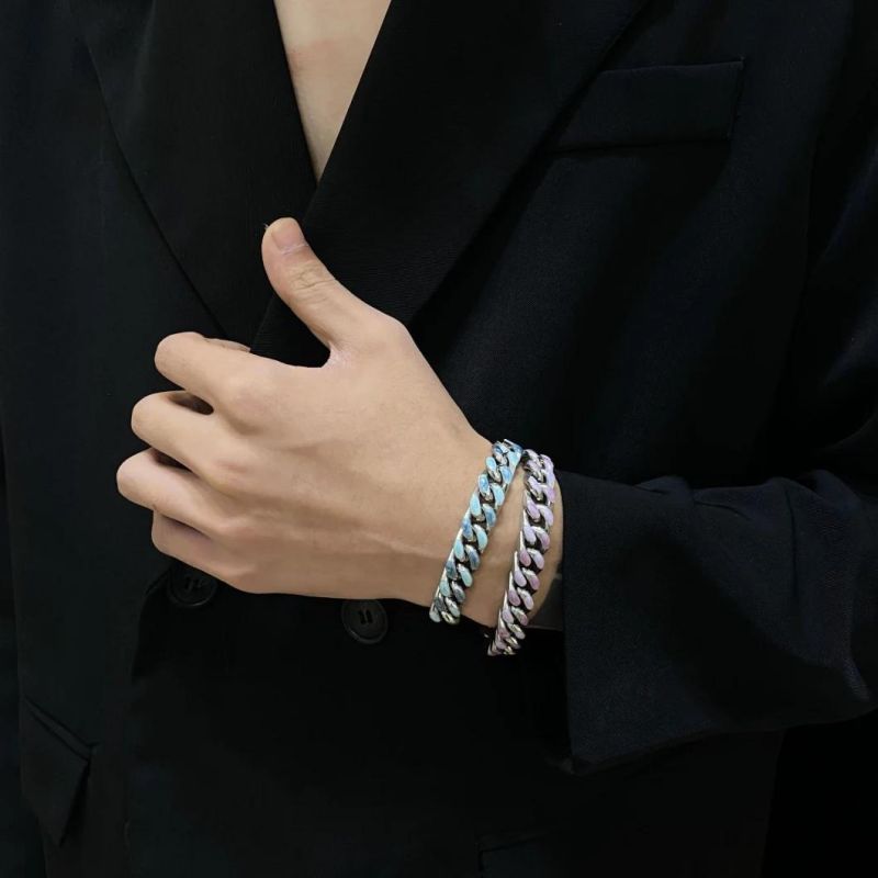 Manufacturer Custom Hip Hop Jewelry High Quality Waterproof New Arrivals Cuban Jewellery Stainless Steel Bracelet Couple Jewelry Fashion Men Jewelry