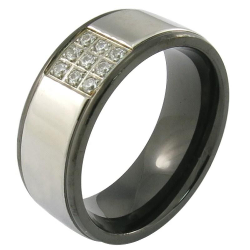 Gold Filled Finger Ring Black PVD Plated Stainless Steel Jewelry