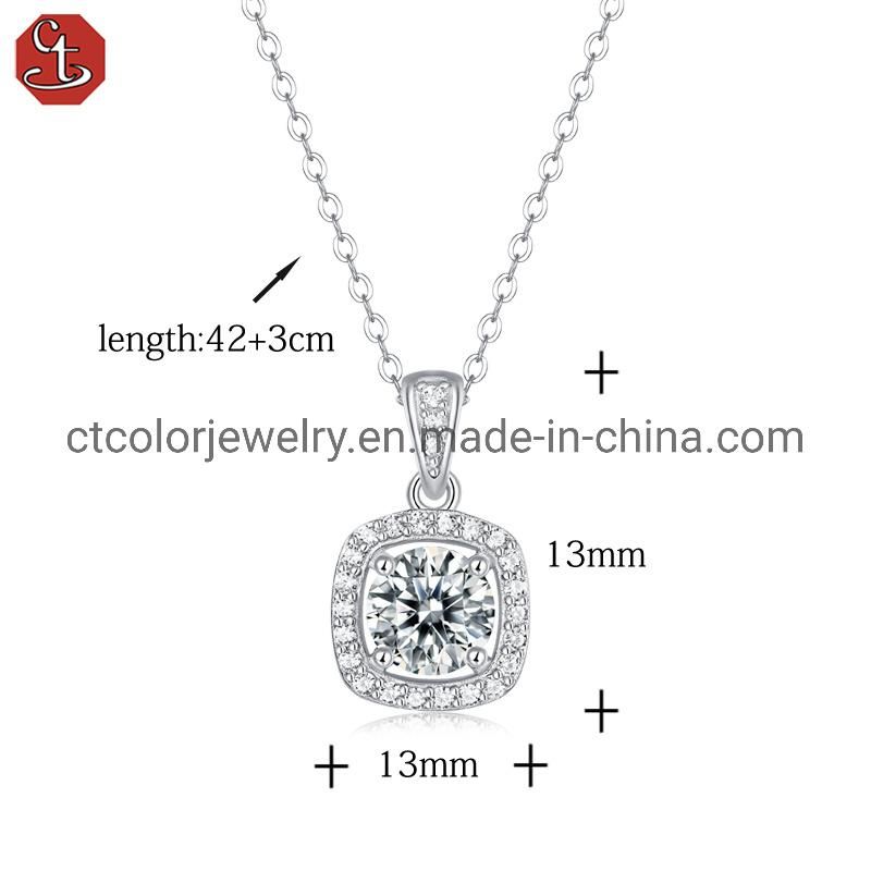 Square 1 Carat Moissanite Classic Style Fashion Jewelry charm womens Necklace