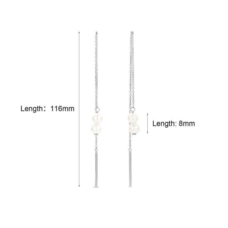 Customization Jewelry Minimalist 9K 14K 18K Solid Gold Natural Freshwater Fresh Water Pearl Drop Needle and Thread Earrings