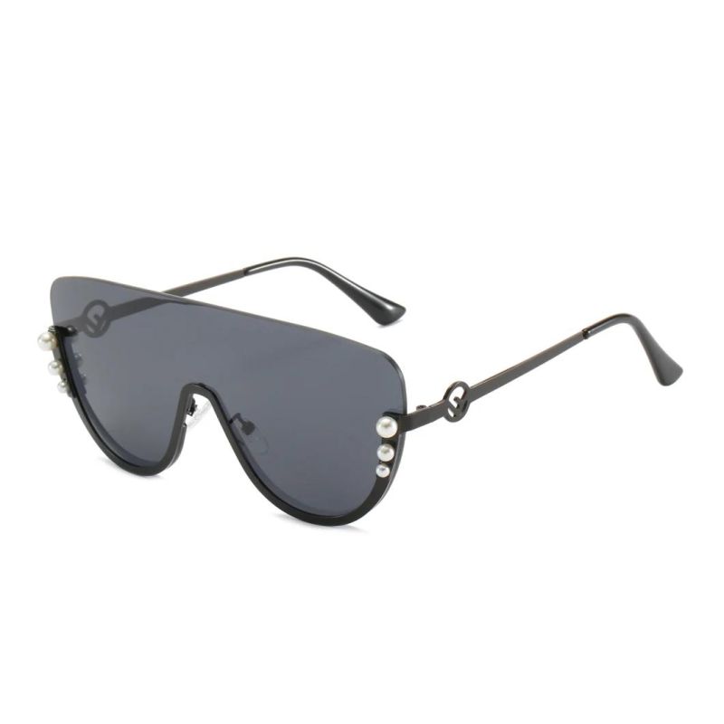 2020 Ready Made Metal Pearl One Piece Oversized Fashion Sunglasses