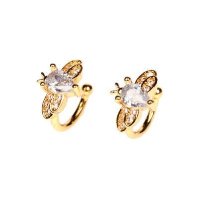 2021 Bee Style Fashion 18K Gold Women Earrings with White Zircon Stone