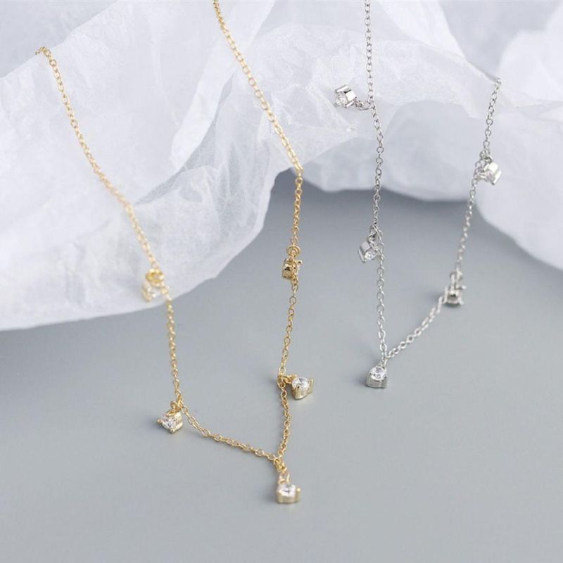 925 Sterling Silver Necklace Round Zircon Pendant Clavicle Chain Necklace for Women Fashion Jewelry