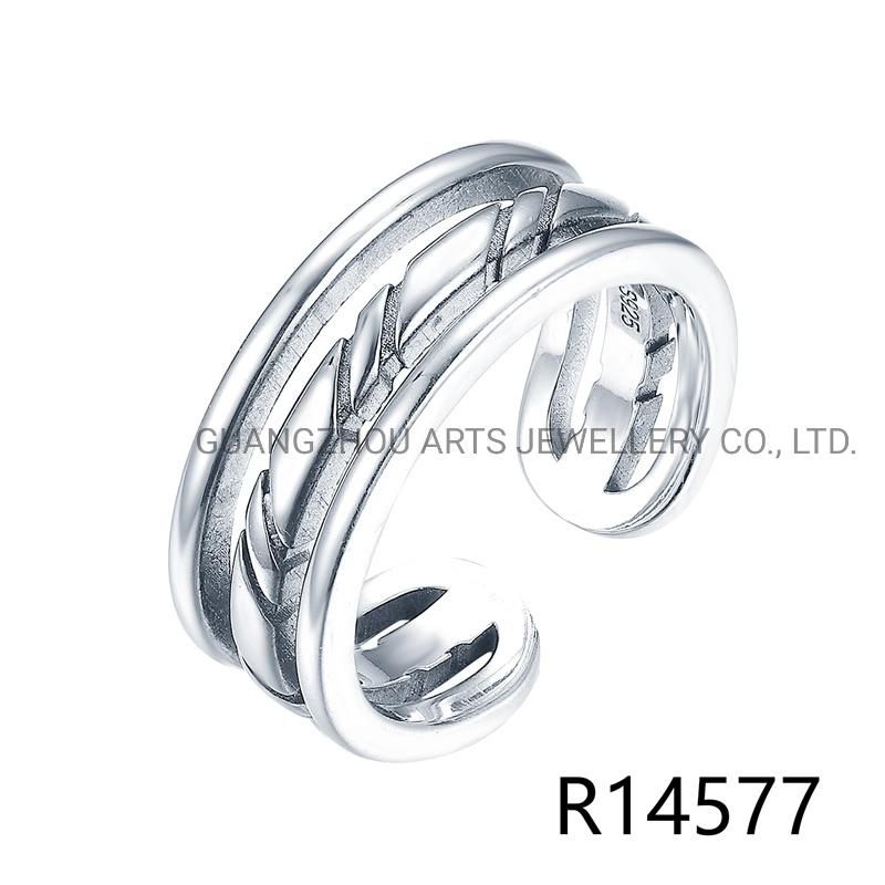 925 Sterling Silver Multi Stone Shape Wave Adjustable Ring