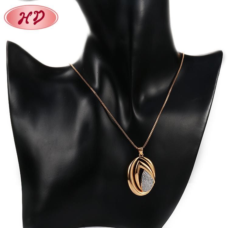 Women Fashion Jewelry Accessories Silver 18K Gold Plated Alloy Chain Sets Pendant Necklace with CZ Crystal