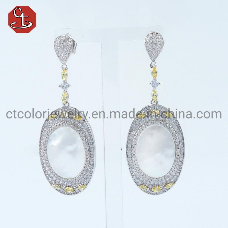 Fashion Cheap 925 Silver Pave Olive Yellow Zirconium Earrings Jewelry