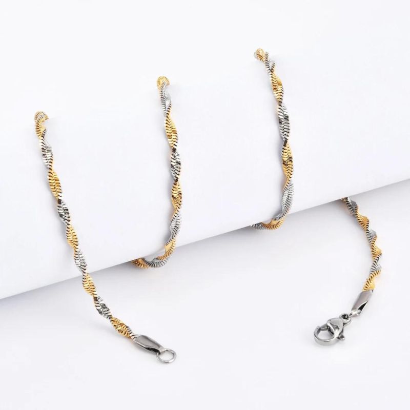 Wholesale Fashion 316 Steel Gold Plated Twisted Herringbone Chains Jewellery for Necklace Bracelet