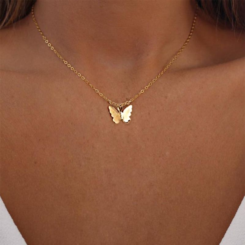 Women Fashion Gift Accessories Charm Choker Multilayer Pendant Butterfly Necklace Jewelry
