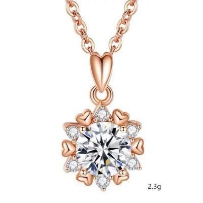 925 Sterling Silver Women 1CT Moissanite Snowflake Pendant Necklace with Lobster Clasp
