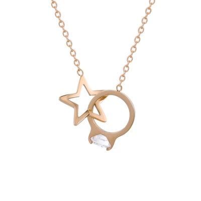 New Fashion Unique Design Star and Ring Pendant Necklace Stainless Steel Necklace