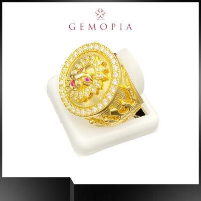 Explosion Hip-Hop Gold-Plated Rhinestone Crown Lion Head Ring for Men