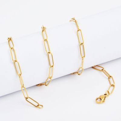High Quality Wide Link Stainless Steel Long Flat Lady Necklace Costume Fashion Jewelry for Pendant