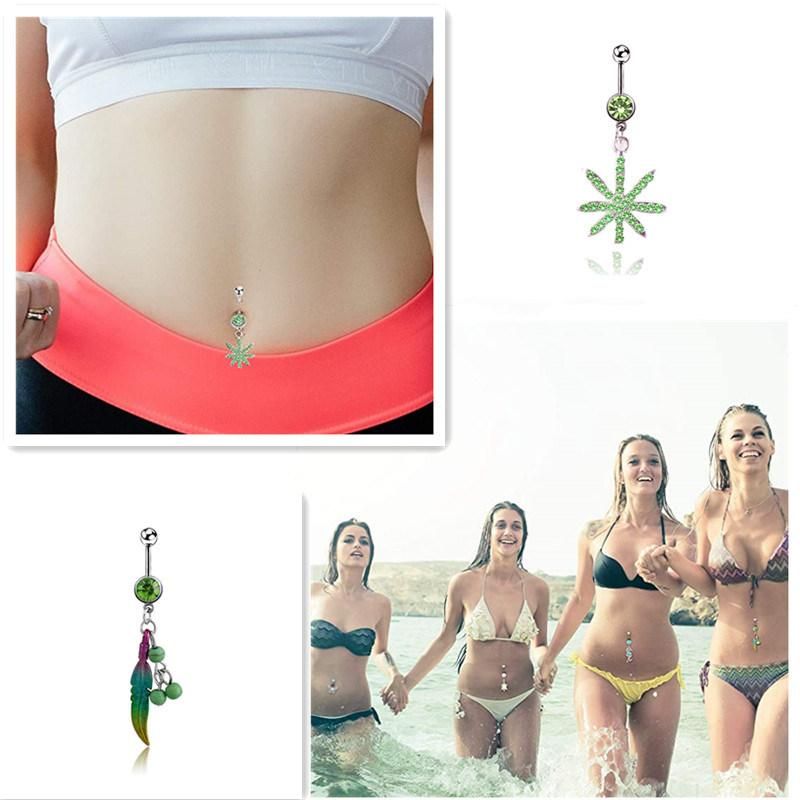 5 PCS Dangle Belly Button Rings for Women 316L Surgical Steel Navel Barbell Body Piercing Jewelry